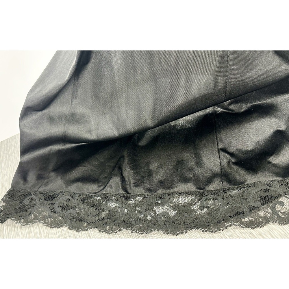 MAIDENFORM SWEET NOTHINGS Sz 32 Black Full Slip Dress‎ Nylon Lace Slit ILGWU - Picture 5 of 14